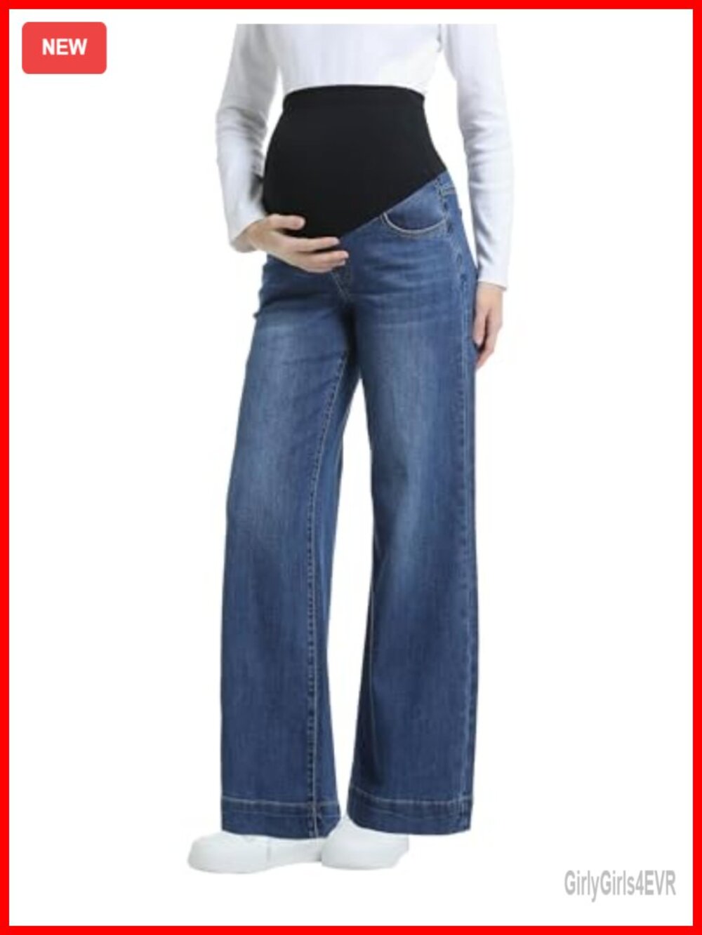 Maternity Jeans Wide Leg High Waist Full Panel Cotton Polyester Spandex